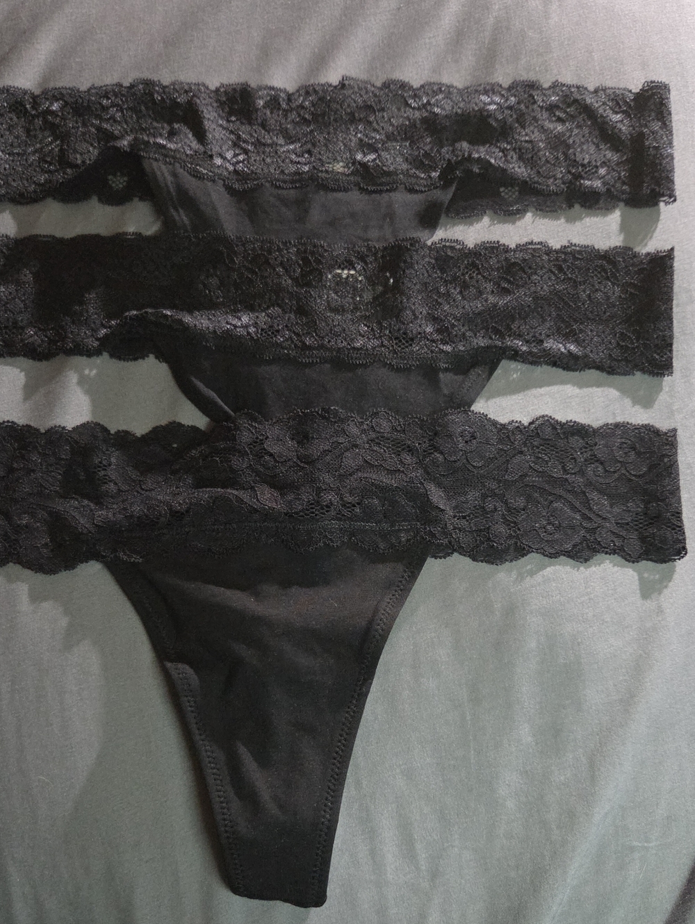 NWOT- Pact Organic- Black Lace-Trim Thong Set (3pck)